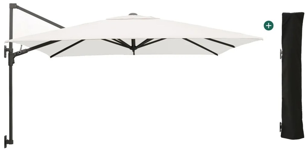 + 15% kassakorting | Parasol Shadowline muurparasol | Inclusief hoes | Vierkant | 250x250cm | Met draaihendel | Grijs/Antraciet  | Kees Smit Tuinmeubelen