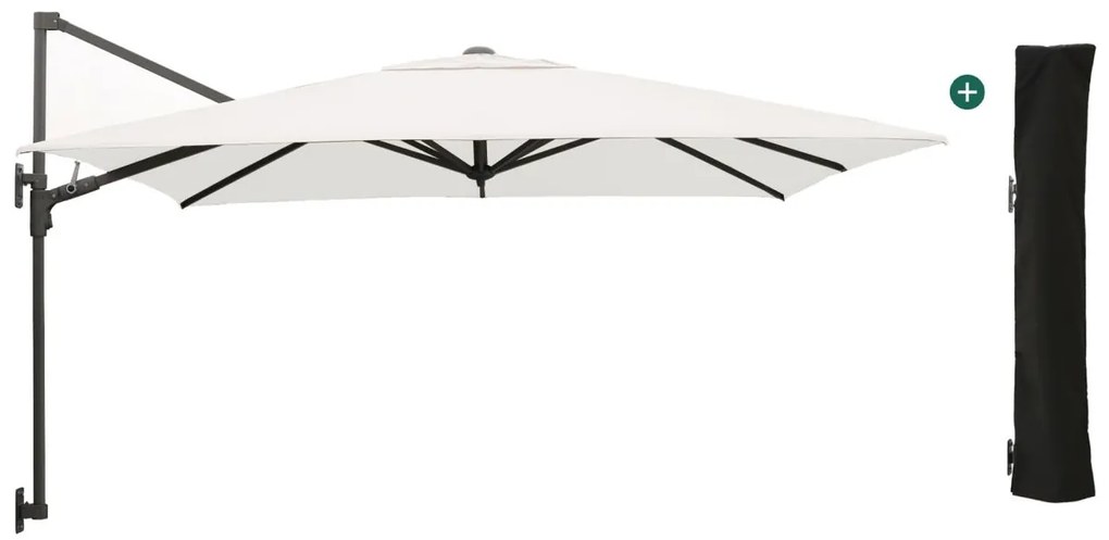 Parasol Shadowline muurparasol | Inclusief hoes | Vierkant | 250x250cm | Met draaihendel | Grijs/Antraciet  | Kees Smit Tuinmeubelen