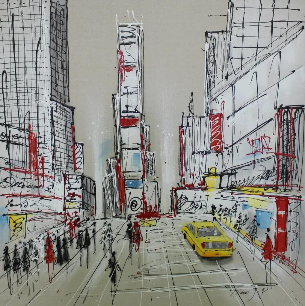 Schilderij -Handgeschilderd - Time Square - multikleur - 100x100cm
