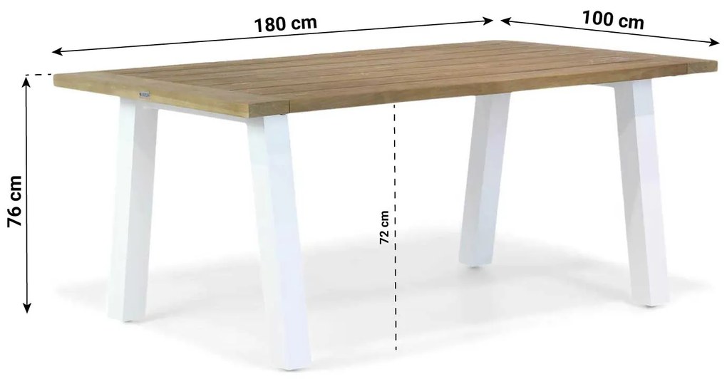 Dining Tuintafel rechthoekig 180 x 100 cm Teak Wit Glasgow