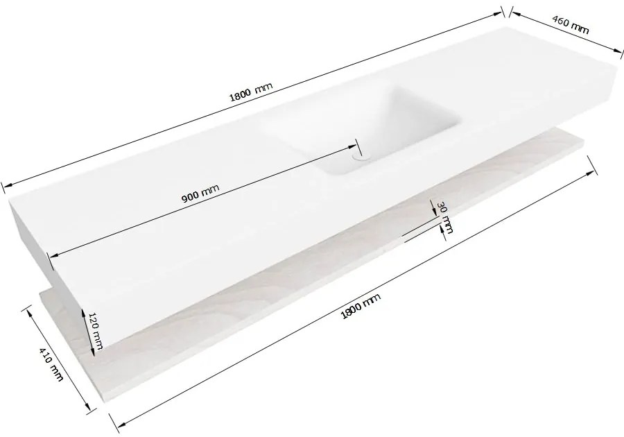 Zaro Alan badmeubel 180cm met planchet washed oak en vrijhangende wastafel cloud midden 1 kraangat urban