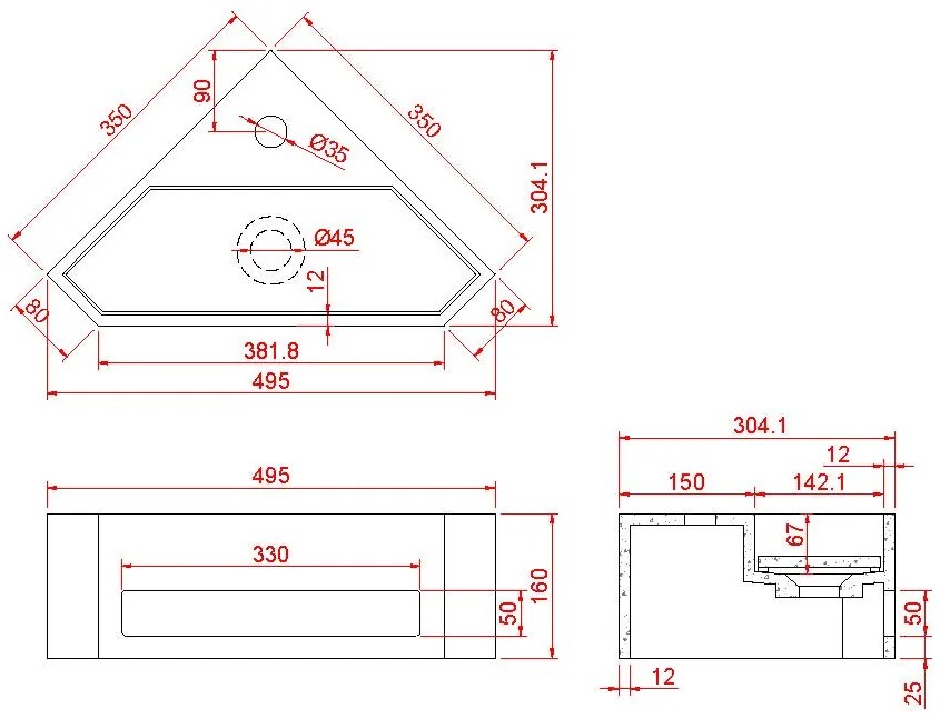 Mueller Viggo hoekfontein solid surface 35x35x16cm mat zwart