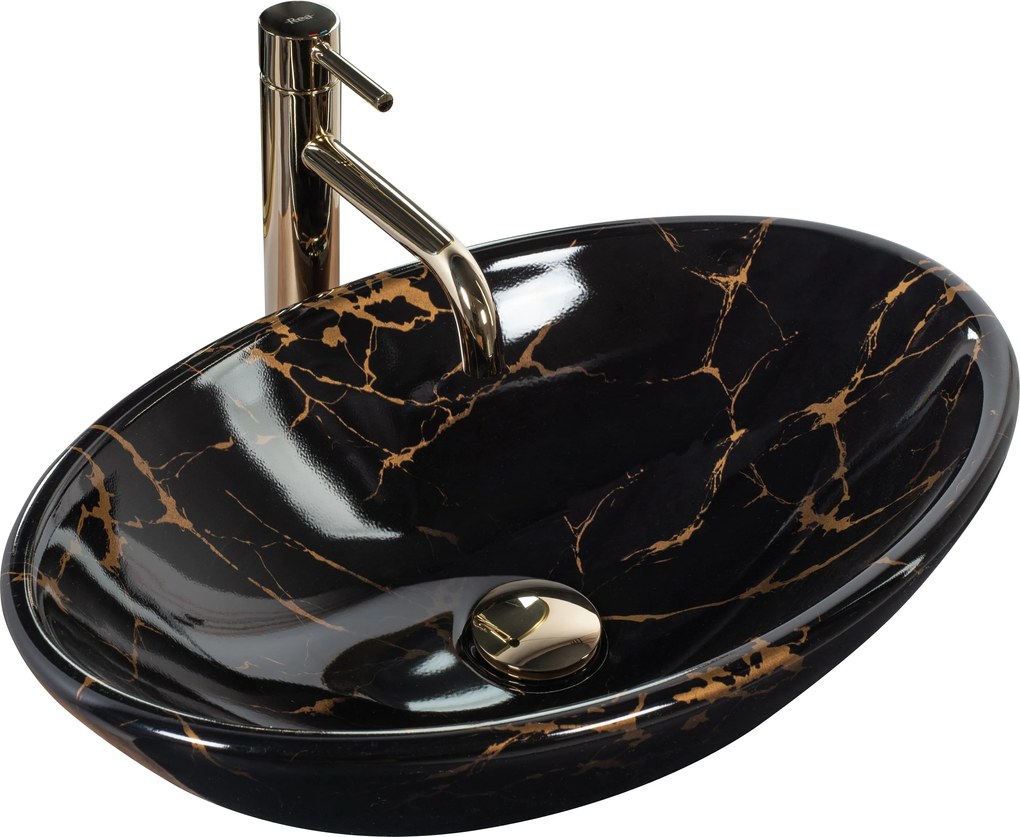 Opzetwastafel Rea Pamela Black Marble Shiny