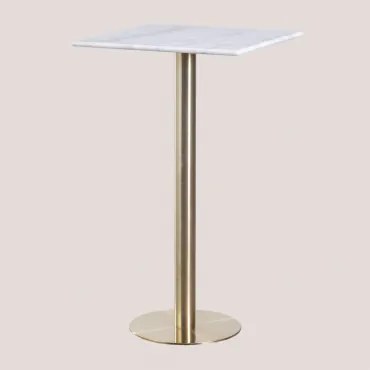 Vierkante Hoge Barkruktafel 60x60 Cm In Cosmopolitan Marmer Wit Marmer & Champagne Goud - Sklum