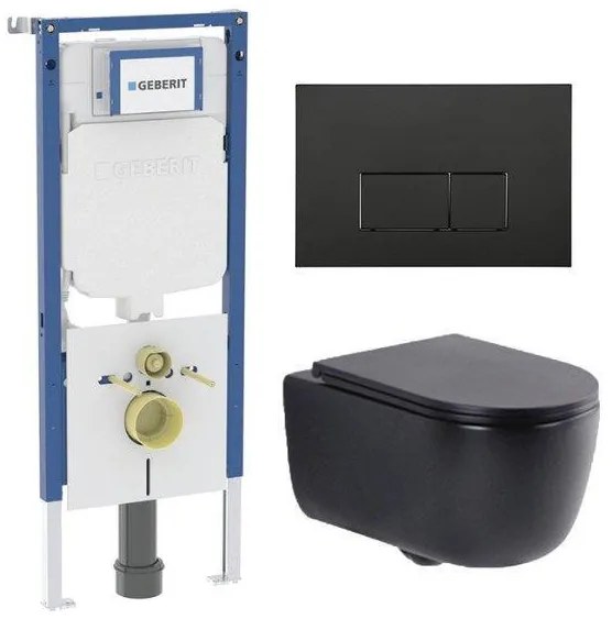 QeramiQ Dely Swirl Toiletset - 36.3x51.7cm - Geberit UP720 Duofix Sigma inbouwreservoir - slim zitting - mat zwarte metalen bedieningsplaat - rechthoekige knoppen - mat zwart SW1237202/SW706193/SW1000768/SW1026258