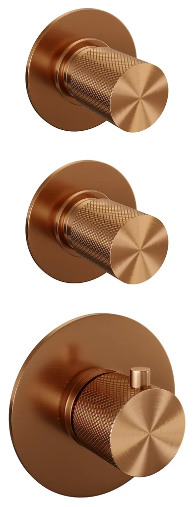 Brauer Copper Carving complete inbouw regendouche set 03 met 20cm douchekop, gebogen muurarm en staafhanddouche geborsteld koper PVD