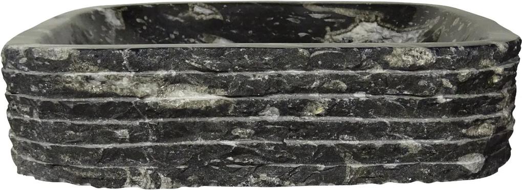 Zwart marmeren waskom | Eeuwenoud Orthoceras Fossiel | 41 x 50 x 12 cm