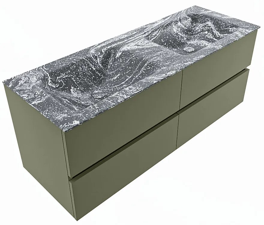 Mondiaz Vica DLux badmeubel 130cm army 4 lades met wastafel lava dubbel zonder kraangat