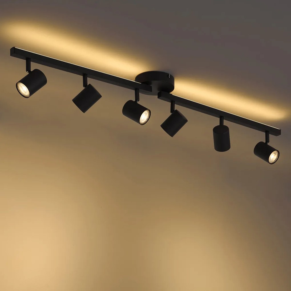 Moderne plafondspot zwart GU10 50mm 6-lichts incl. backlight en 3-way switch - Back Up