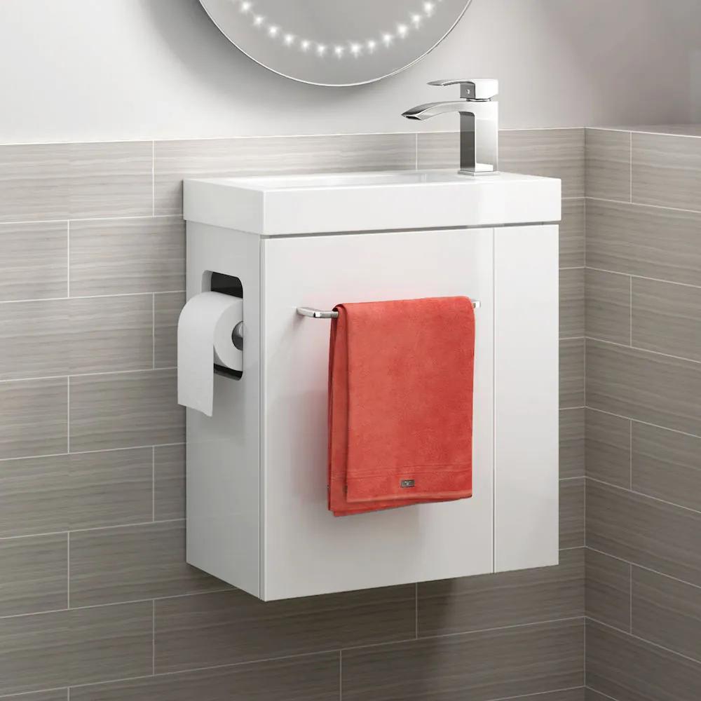 Toiletmeubel Met Houder Brooklyn Hoogglans Wit + Wastafel - 44 cm