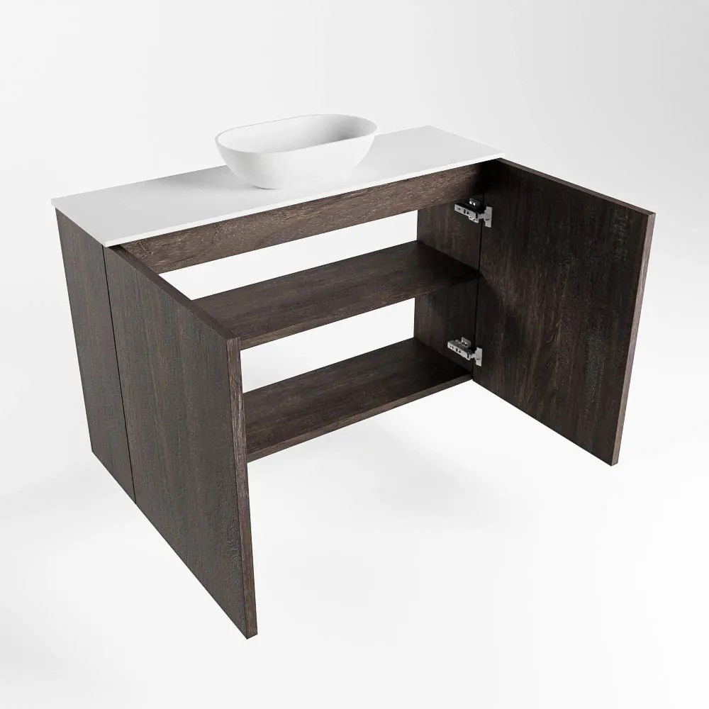 Mondiaz Fowy toiletmeubel 80cm dark brown met witte waskom midden en kraangat