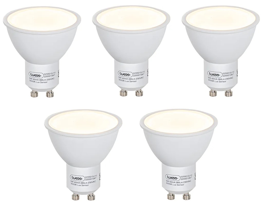 Set van 5 GU10 LED lamp met schemerschakelaar / dag-nacht sensor met bewegingsmelder schemersensor 5W 380 lm 3000K