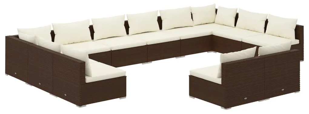 vidaXL 12-delige Loungeset met kussens poly rattan bruin