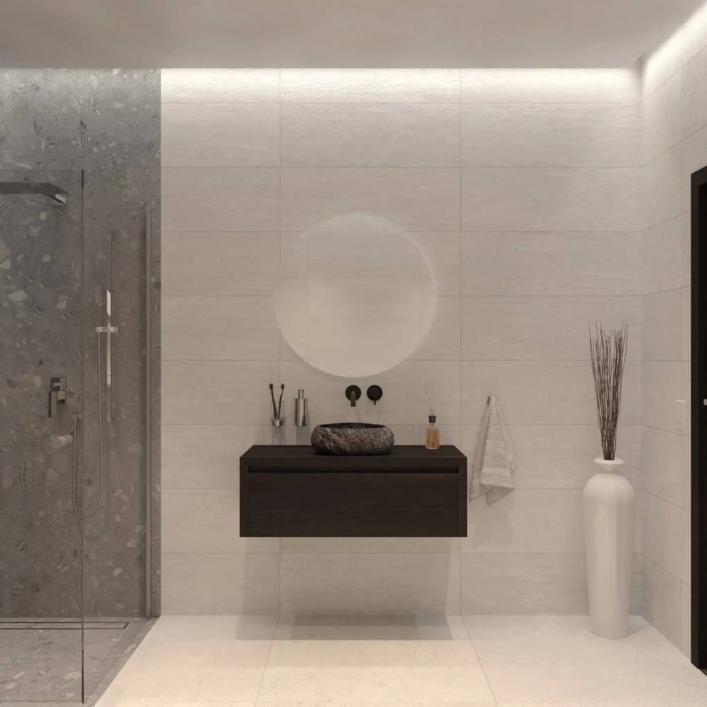 Gliss Design Ares badmeubel 100cm charcoal met rivierstenen waskom
