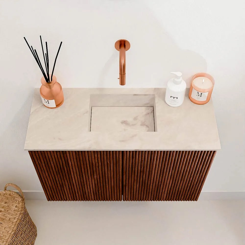 Mondiaz Joya DLux 60cm toiletmeubel ruby met wastafel faye midden zonder kraangat frappe