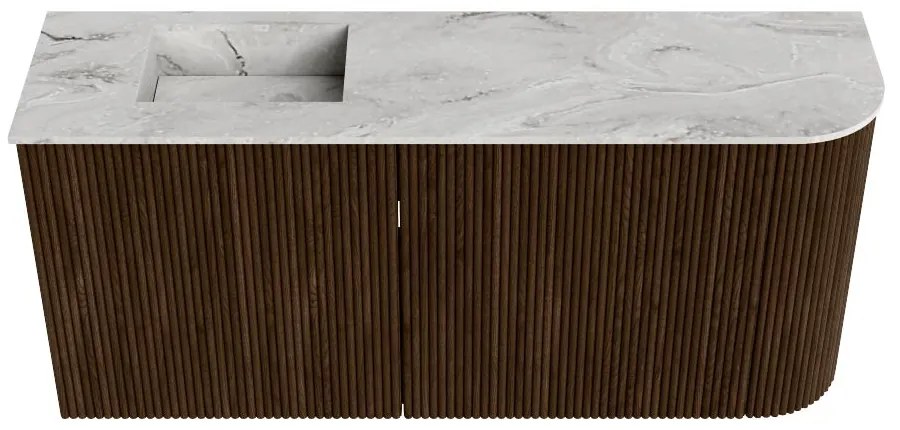 Mondiaz Joya DLux 90cm toiletmeubel ronding rechts walnut met wastafel faye links 1 kraangat glace