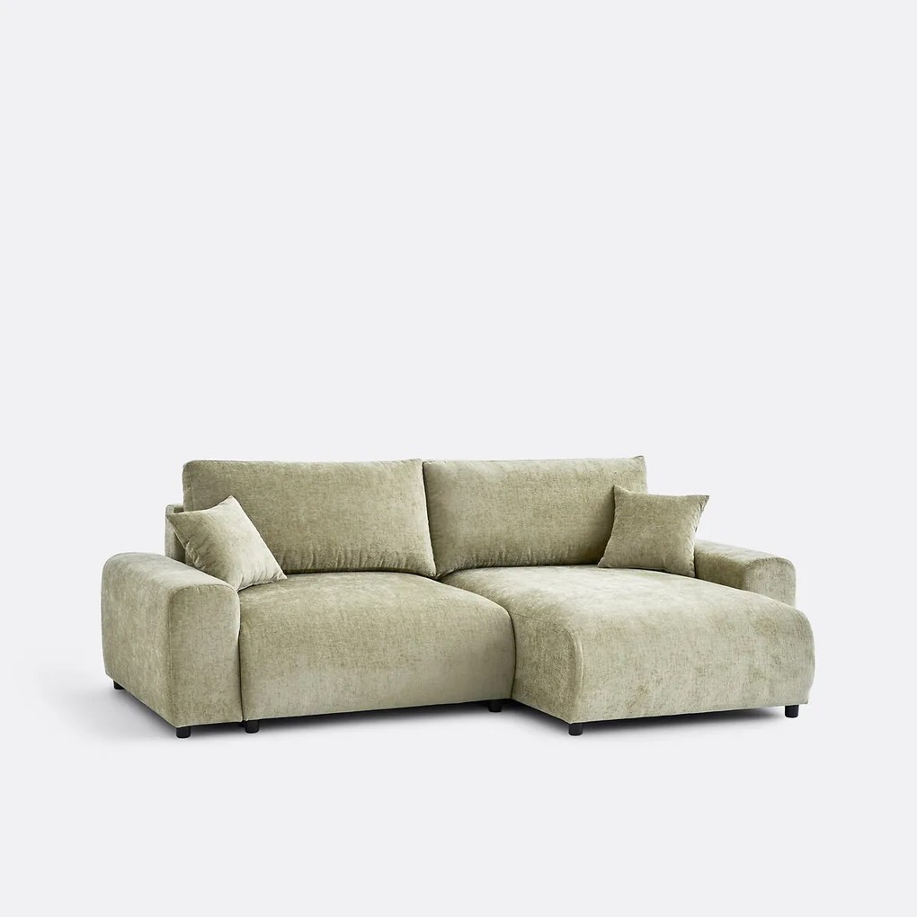 Omkeerbare hoekbank, omvormbaar, met box, in gevlamde chenille, GALENE