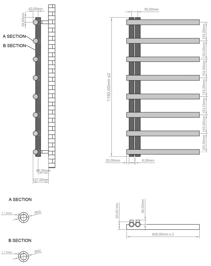 Eastbrook Marlow E-style handdoekradiator 60x115cm 566W antraciet