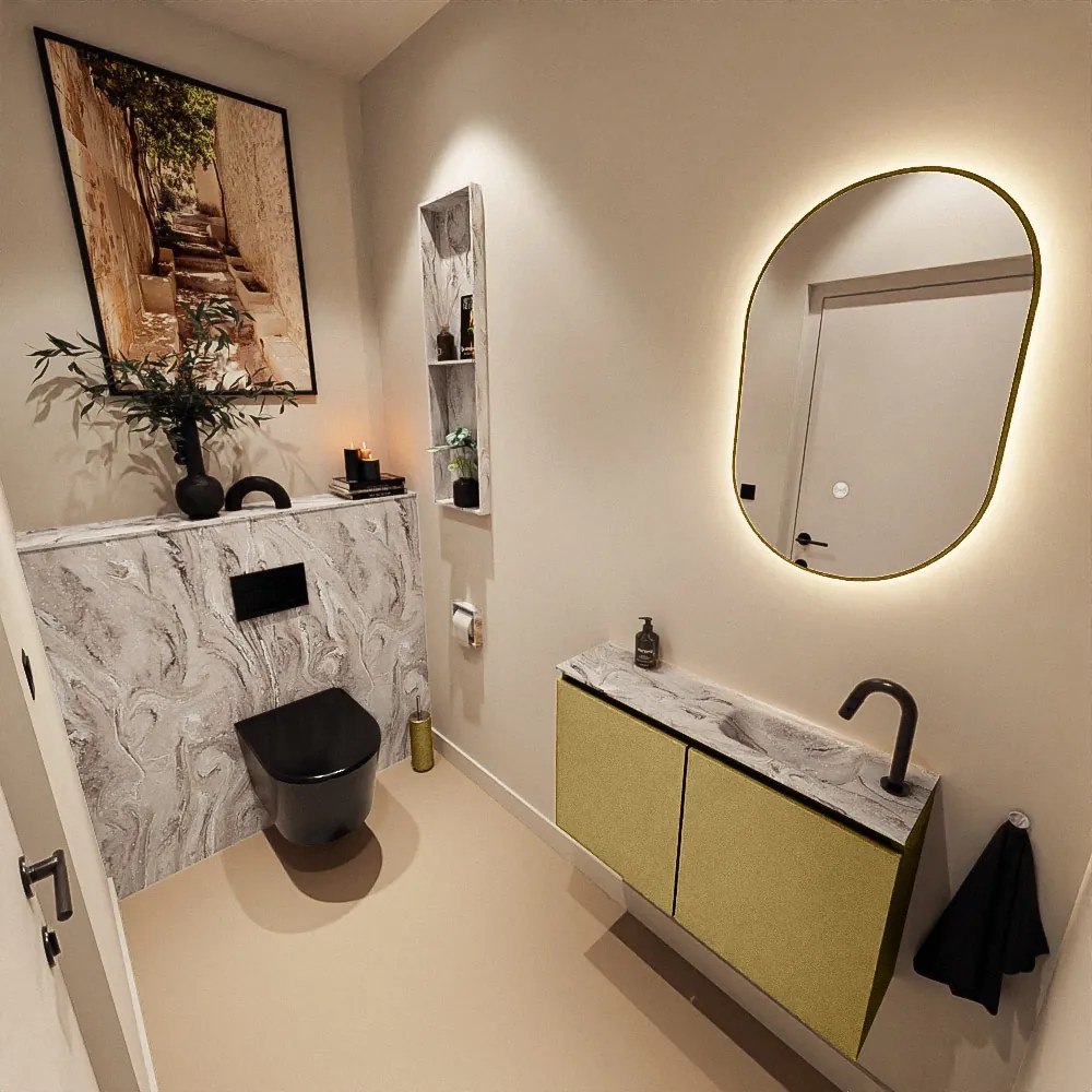 Mondiaz Ture DLux toiletmeubel 80cm oro met wastafel glace rechts met kraangat