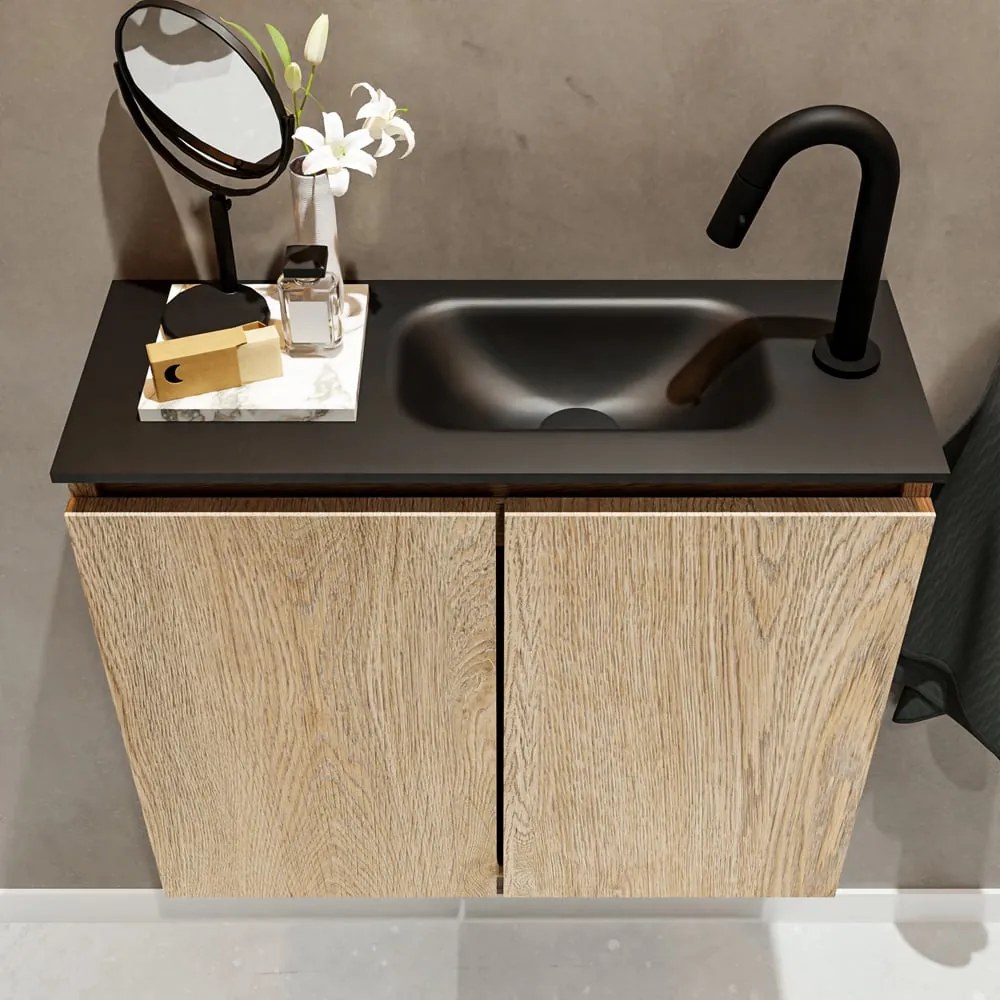 Mondiaz Ture 60cm toiletmeubel washed oak met wastafel urban rechts 1 kraangat