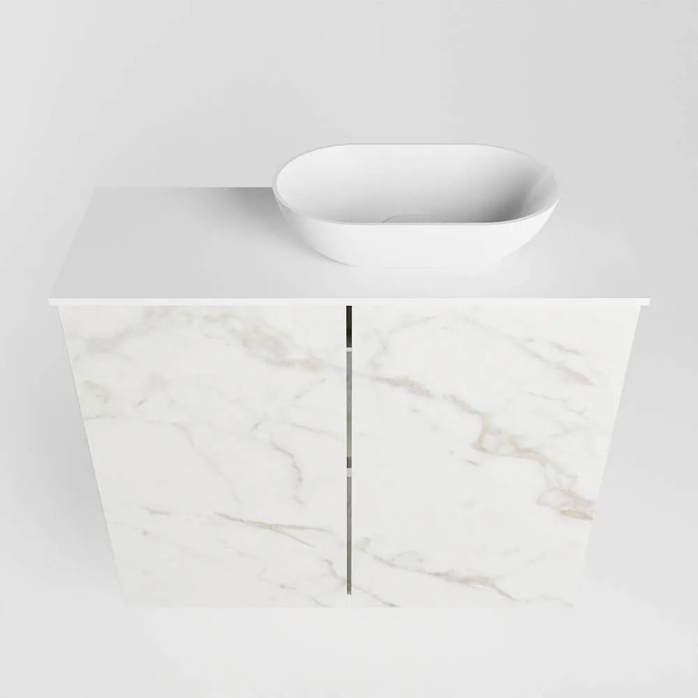 Mondiaz Fowy toiletmeubel 60cm Carrara met witte waskom rechts zonder kraangat