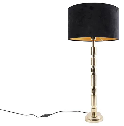 Art Deco tafellamp goud met velours kap zwart 35 cm - Torre Art Deco E27 cilinder / rond Binnenverlichting Lamp