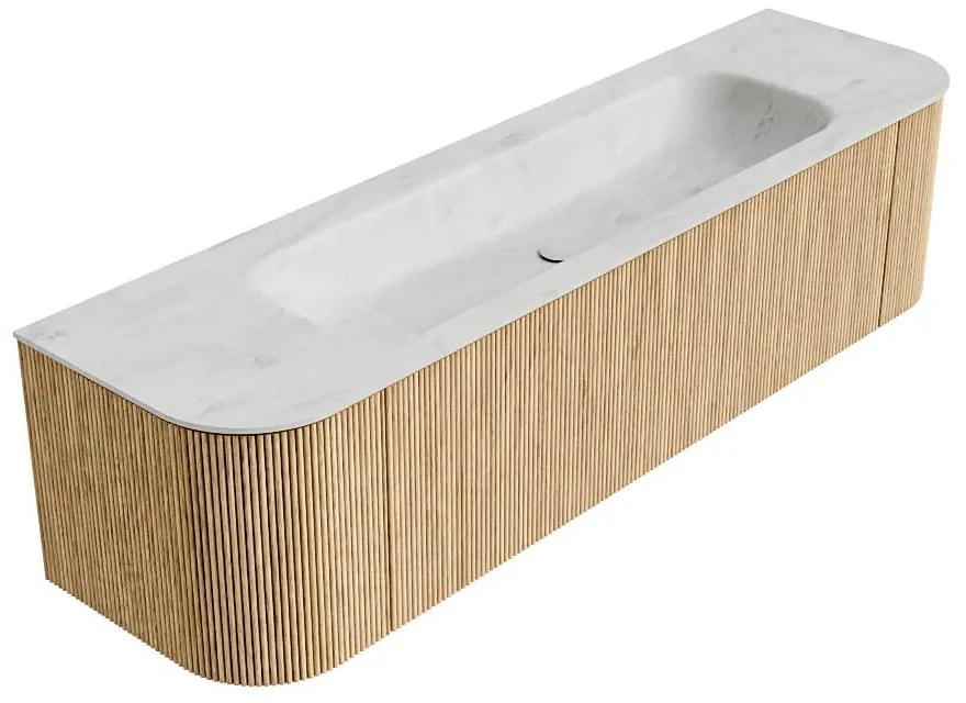 Mondiaz Kurve-dlux 170cm badmeubel ronding links/rechts oak met 1 lade en 2 deuren en wastafel big large midden 1 kraangat opalo