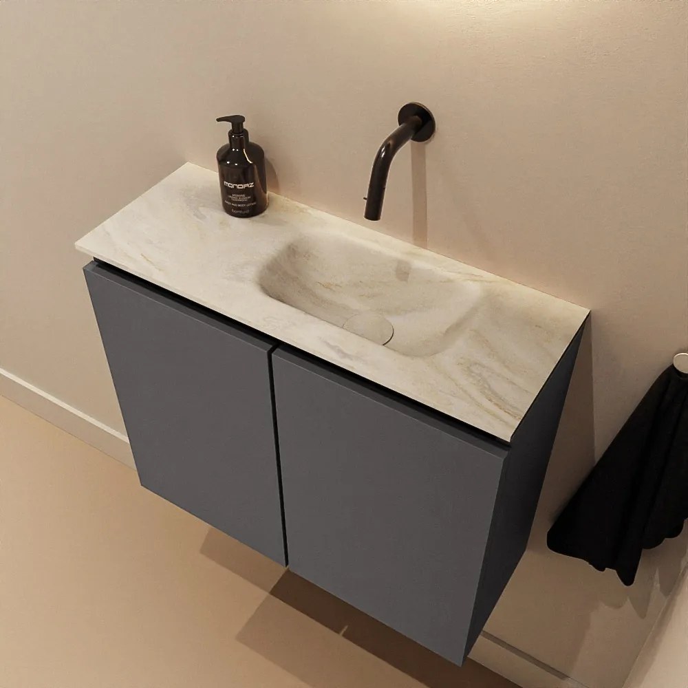 Mondiaz Ture DLux toiletmeubel 60cm dark grey met wastafel ostra rechts zonder kraangat