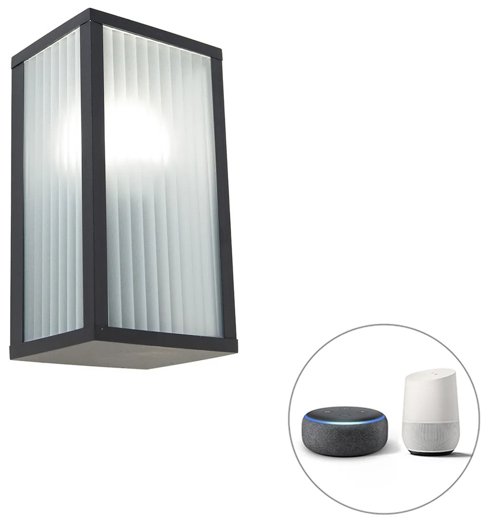 Smart buiten wandlamp met dimmer zwart met ribbel glas incl. Wifi A60 - Charlois Modern E27 IP44 Buitenverlichting