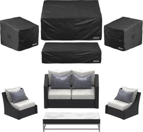 VEVOR 4-delige hoes voor tuinmeubelen, robuuste, waterdichte hoezen voor tuintafels voor alle weersomstandigheden, 420D Oxford-stof, zwart
