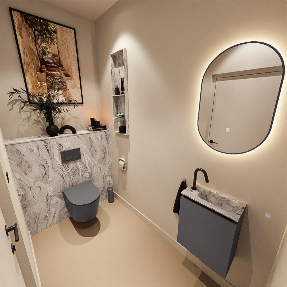 Mondiaz Ture DLux toiletmeubel 40cm dark grey met wastafel glace rechts met kraangat