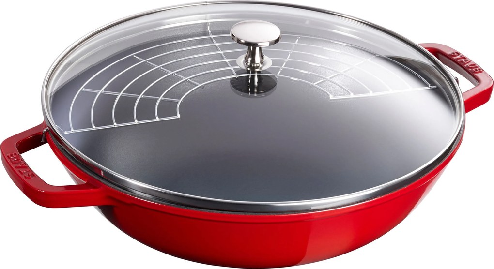 Staub Specialities Wok met glazen deksel 30 cm, Kersenrood - Specialities - Staub