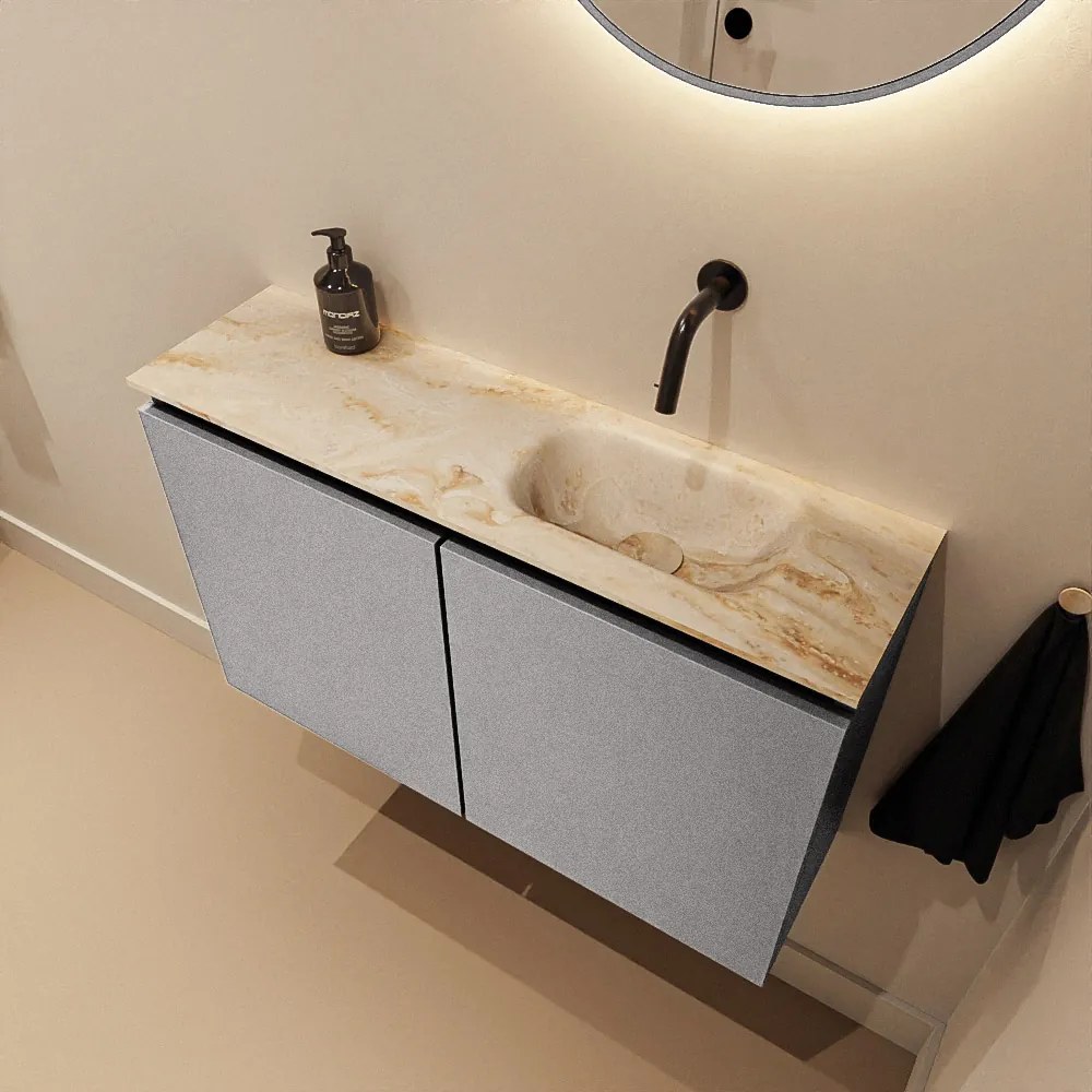 Mondiaz Ture DLux toiletmeubel 80cm plata met wastafel frappe rechts zonder kraangat