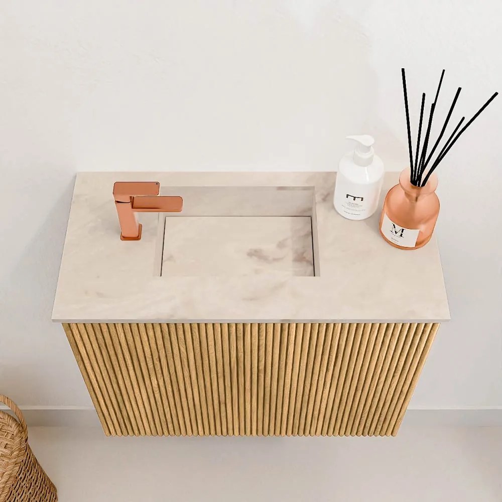 Mondiaz Joya DLux 50cm toiletmeubel oak met wastafel faye links 1 kraangat frappe