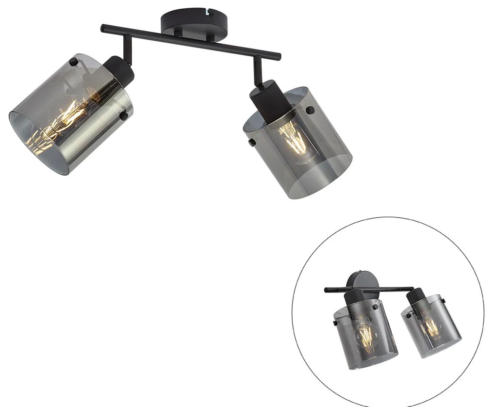 Design plafondspot zwart met smoke glas 2-lichts - Domo
