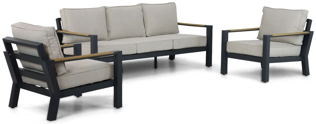 Stoel en Bank Loungeset 5 personen Aluminium/Polywood (teakfinish) Grijs Lifestyle Garden Furniture Bilbao