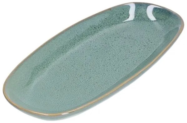 Serveerschaal reactieve glazuur, steengoed, groen, 26 x 12 cm
