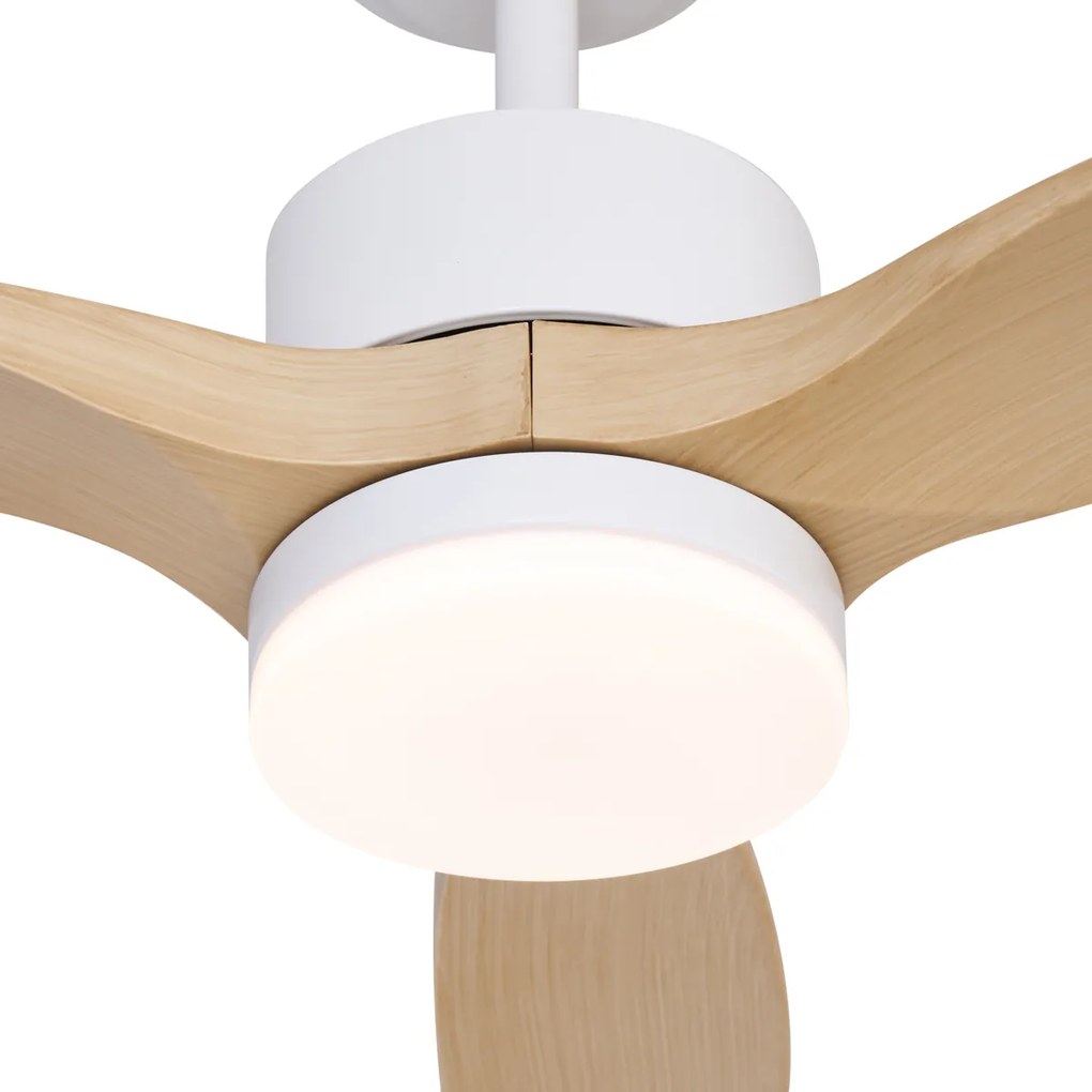 Plafondventilator met lamp wit met hout print 132cm incl. LED dimbaar met afstandsbediening - Joly Modern rond Binnenverlichting Lamp