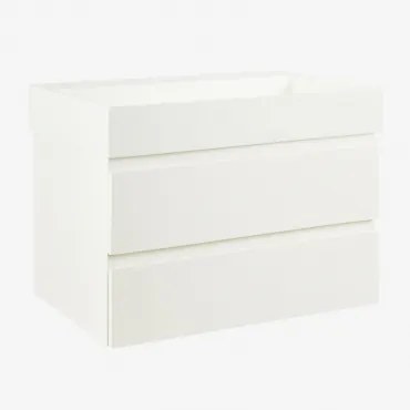 Ona Zwevend Badkamermeubelset Van Hout En Essenfineer Met Geïntegreerde Wastafel Wit & Spiegelloze & Zonder Kraan & ↔︎ 80 Cm - Sklum