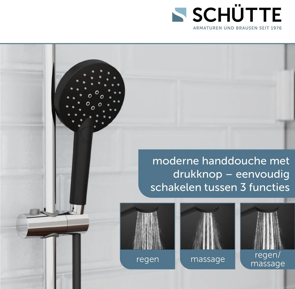 Schutte Matao regendoucheset 3 standen chroom/zwart