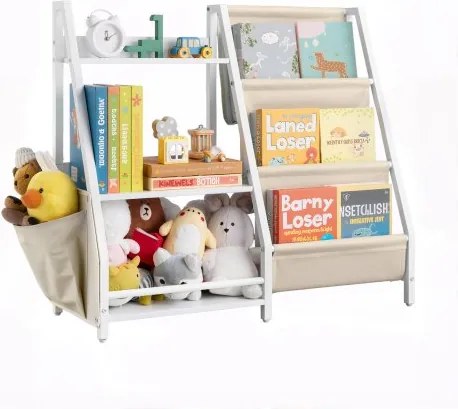 VEVOR Kinderboekenplank Speelgoedopslag voor Peuters Boekenplank met Stoffen Opbergvakken &amp; Zijvak, Kinderplank voor Kinderkamer Speelkamer Kleuterschool Kinderkamer 850 x 300 x 755 mm