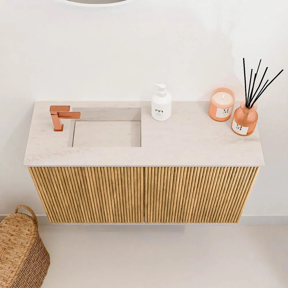 Mondiaz Joya DLux 70cm toiletmeubel oak met wastafel faye links 1 kraangat meli