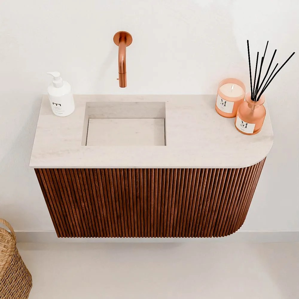 Mondiaz Joya DLux 60cm toiletmeubel ronding rechts ruby met wastafel faye links zonder kraangat meli