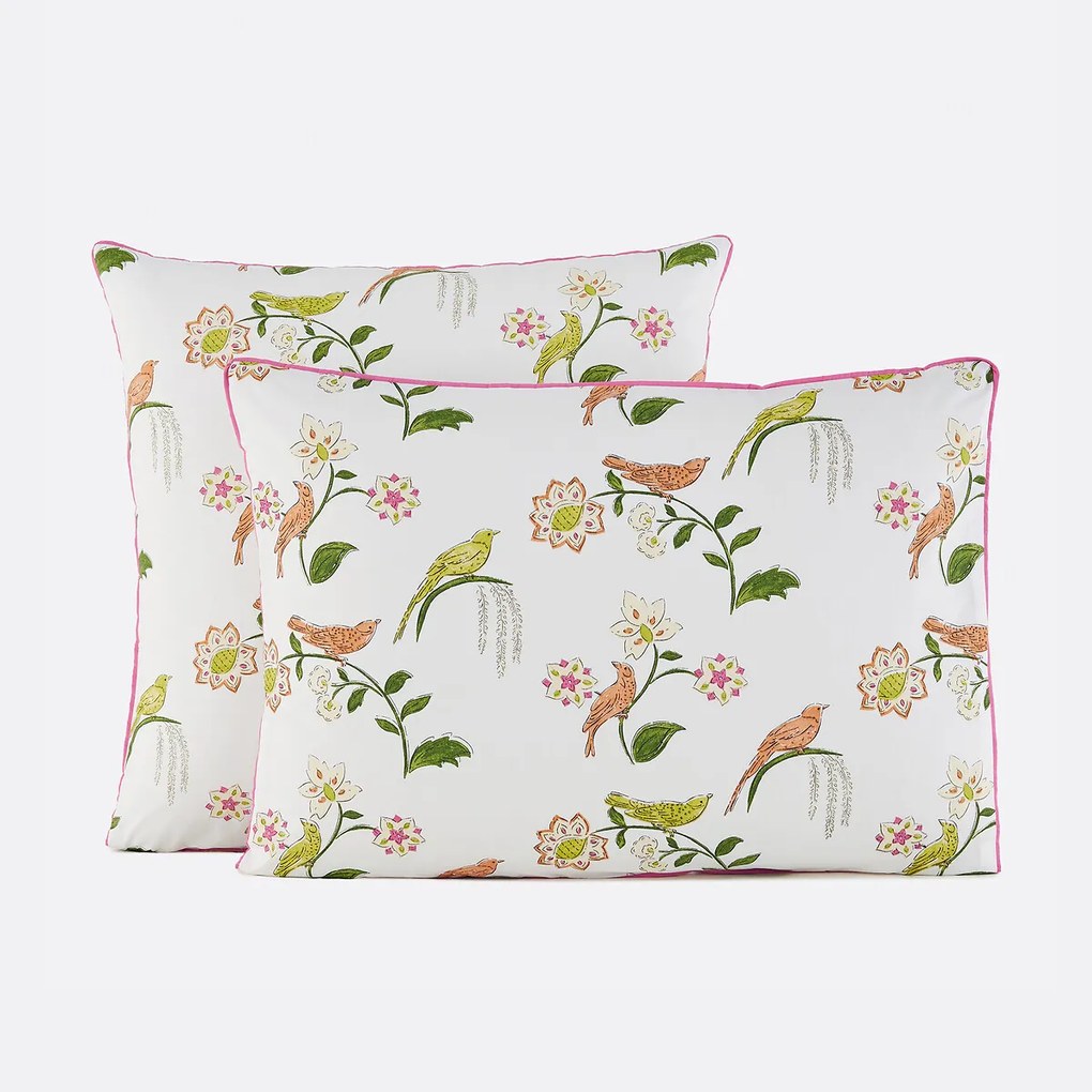 Kussensloop in percalkatoen, vogel- en bloemenprint, NORA