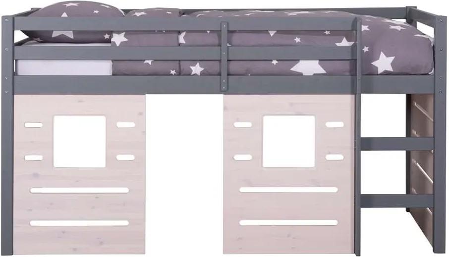 Halfhoogslaper Ties (incl. hutwanden) - grijs/whitewash - 90x200x112 cm - Leen Bakker