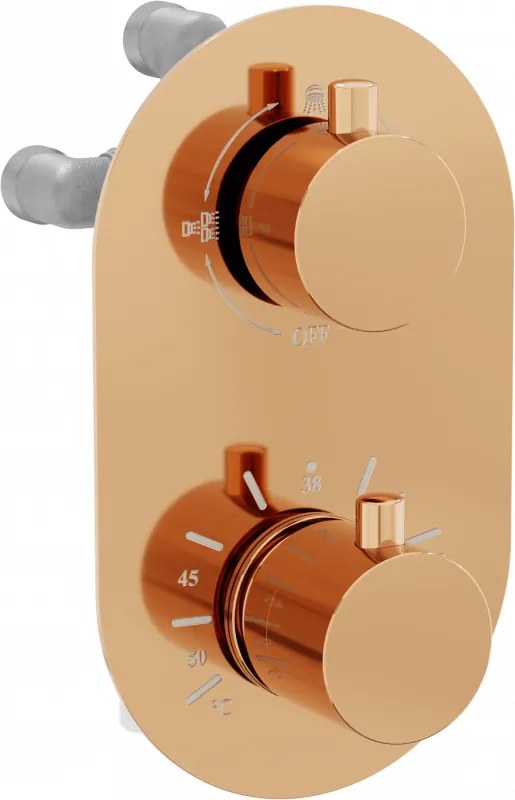 Mexen Kai thermostatische bad-douchekraan met 3 uitgangen, roze goud - 77602-60