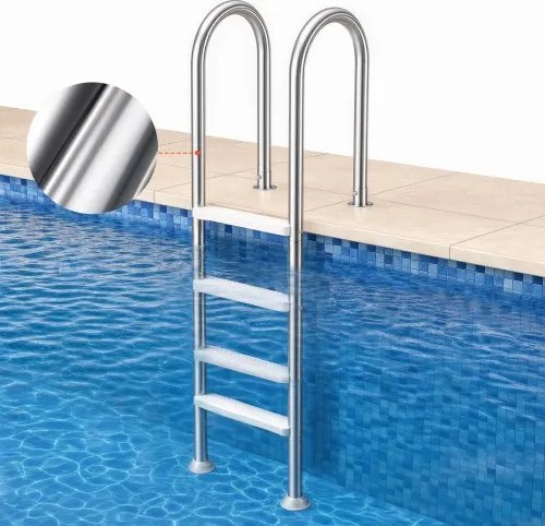 VEVOR zwembadladder, 4-trede trap met dubbele leuning, roestvrijstalen zwembadinstap, draagvermogen van 120 kg, voor 137 cm inbouwzwembaden met gemonteerd dekbord binnen en buiten