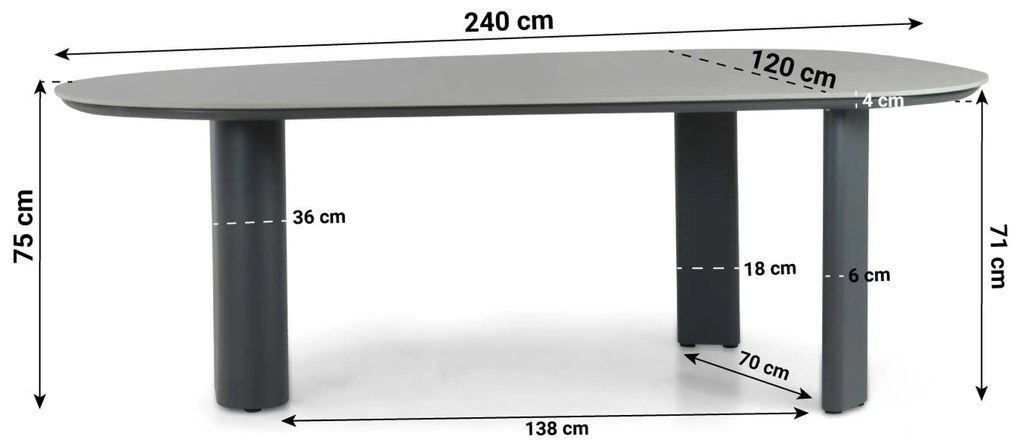 Tuinset 6 personen 240 cm Aluminium/rope Grijs Coco Vedra/Weave