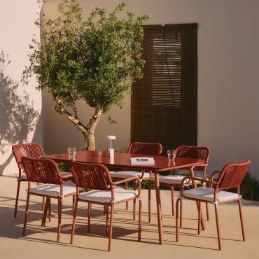 Arhiza Rechthoekige Tafelset, 160x90 Cm, En 6 Stapelbare Aluminium Tuinstoelen. Rode Dakpan - Sklum