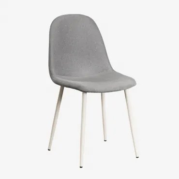 Set Van 4 Eetkamerstoelen In Stof En Staal Glamm Deluxe Beige – Crème & Linnen Grijs – Beton - Sklum